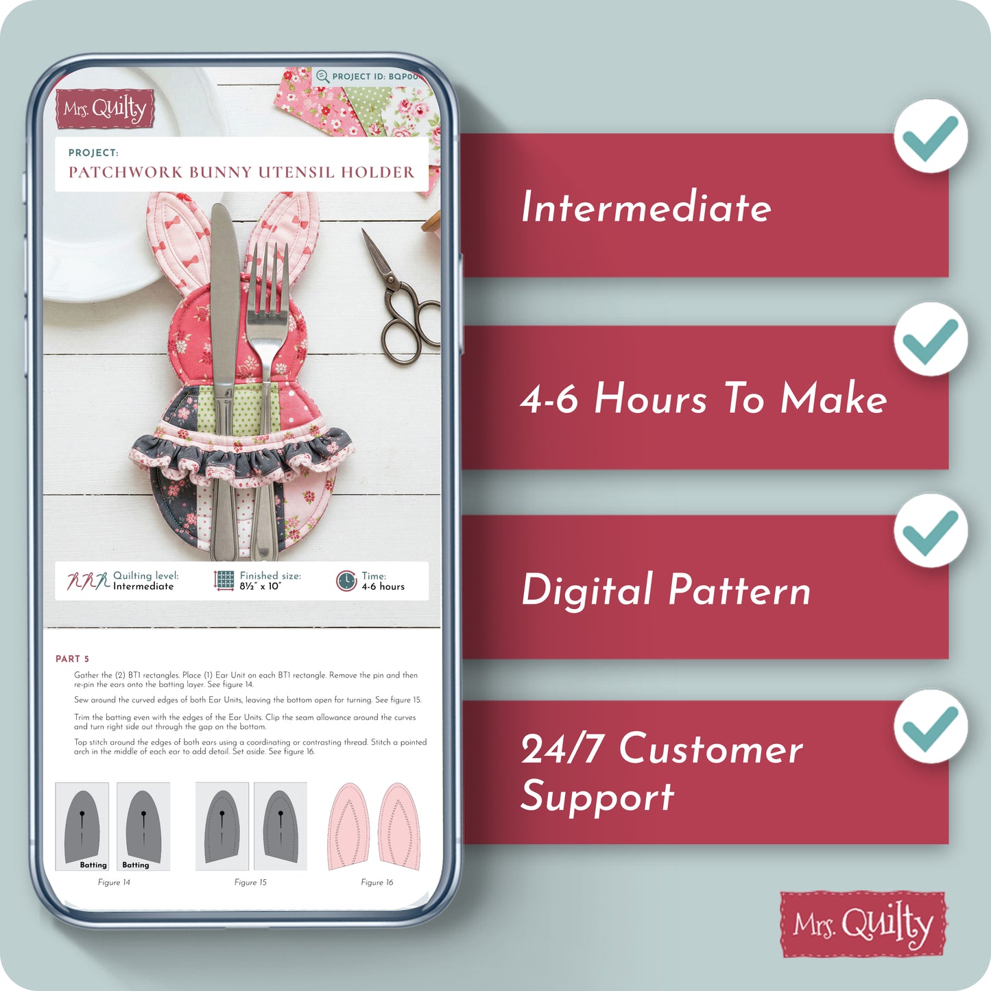Patchwork Bunny Utensil Holder Digital PDF Pattern