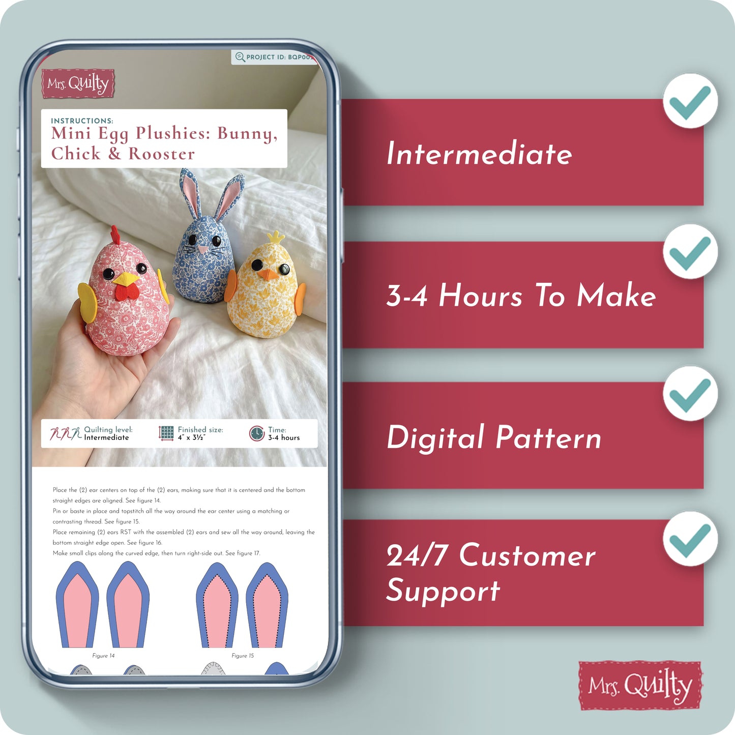 Mini Egg Plushies: Bunny, Chick & Rooster Digital PDF Pattern