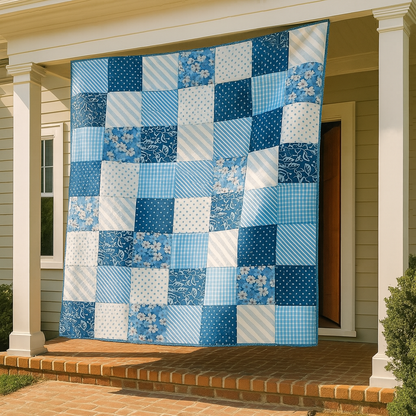 The Blue Willow Quilt Downloadable PDF Quilt Pattern features a classic blue and white design and various timeless motifs, perfect for creating your own elegant quilt.