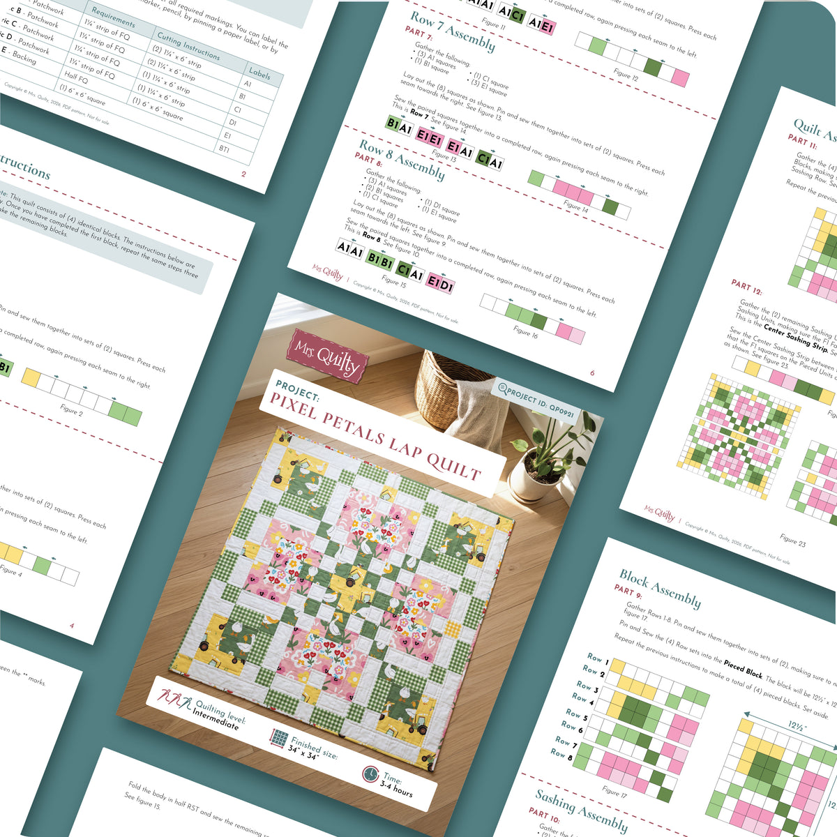 Pixel Petals Lap Quilt Digital PDF Pattern