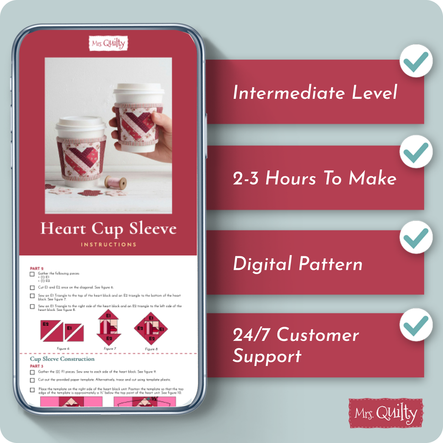 Heart Cup Holder Digital PDF Quilt Pattern