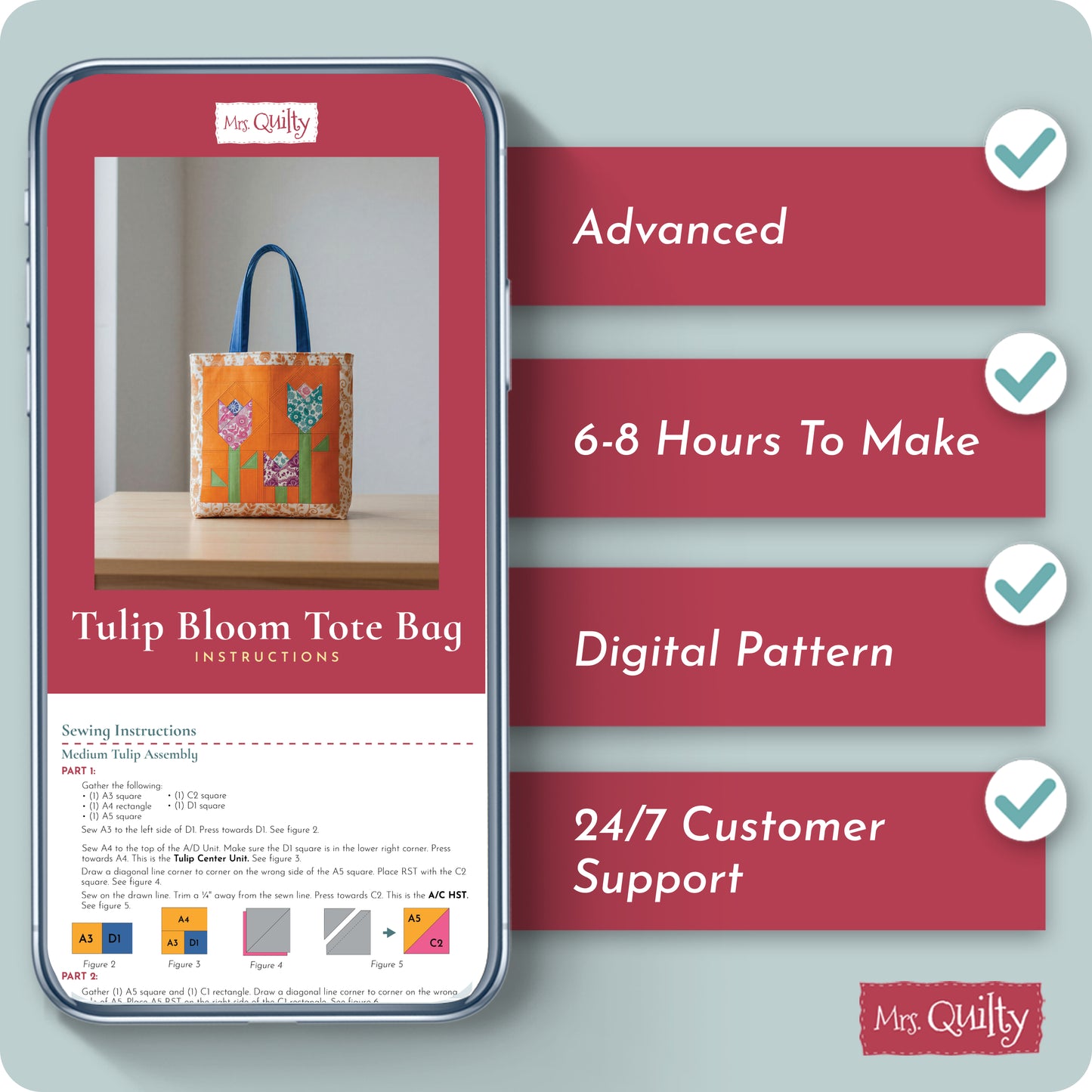 Tulip bloom Tote Bag Digital PDF Pattern