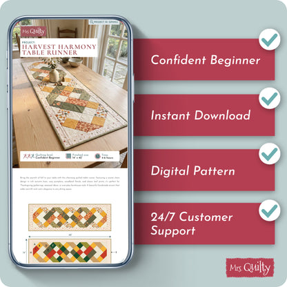 Harvest Harmony Table Runner Digital PDF Pattern