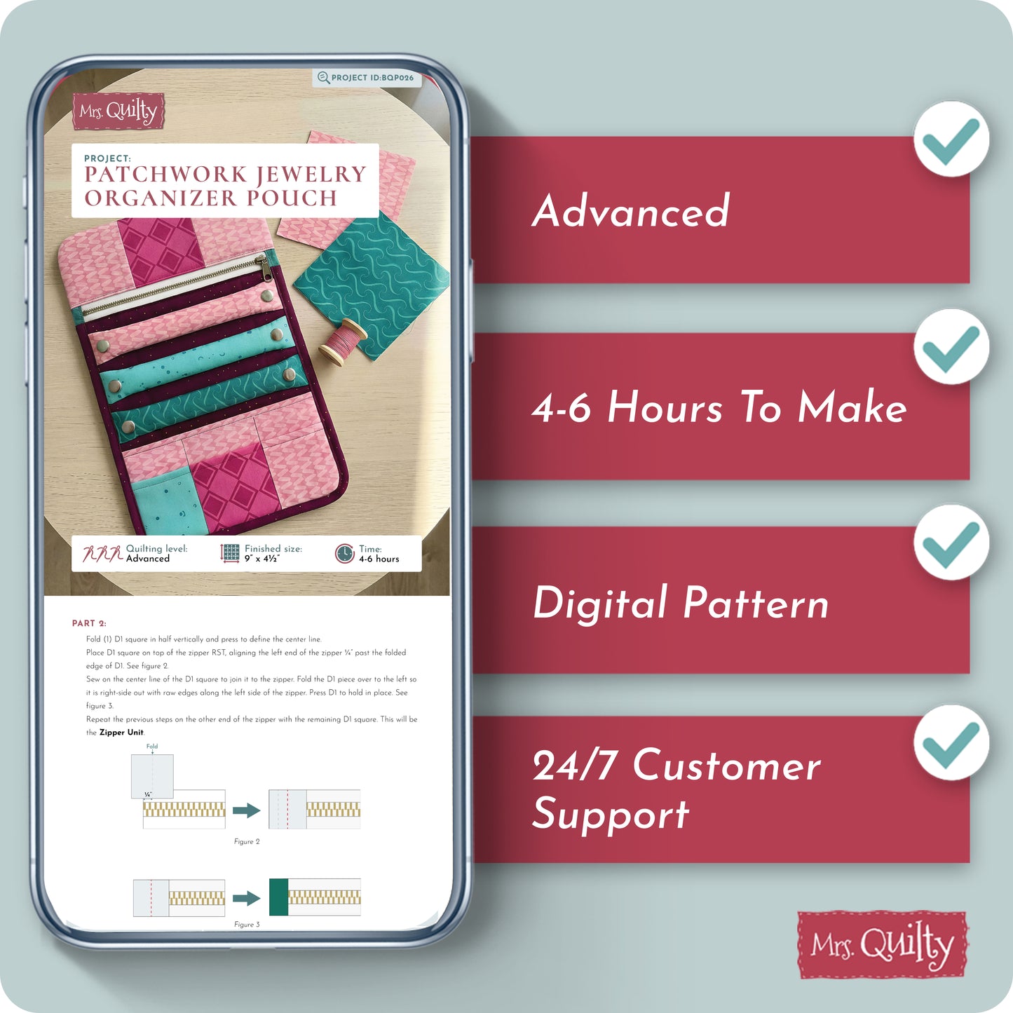 Patchwork Jewelry Organizer Pouch Digital PDF Pattern