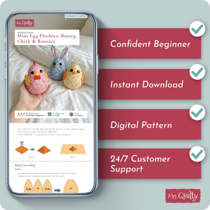 Mini Egg Plushies: Bunny, Chick & Rooster Digital PDF Pattern