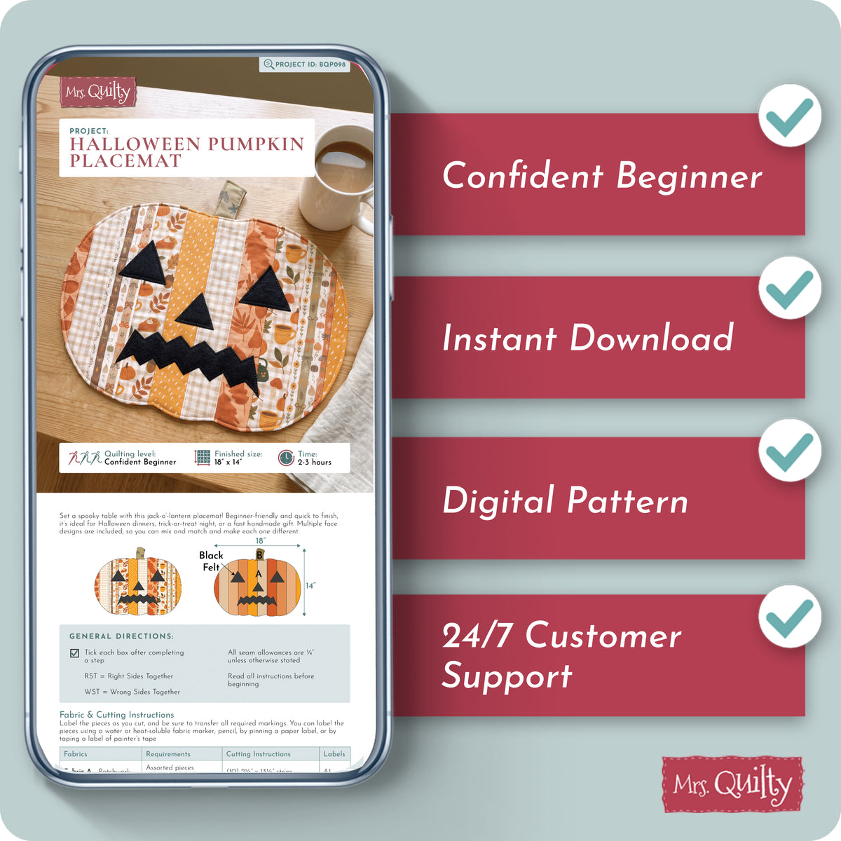 Pumpkin Placemat Digital PDF Pattern