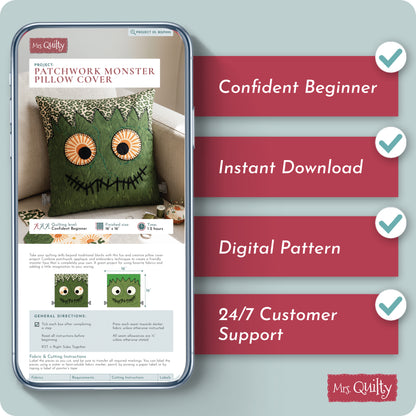 Patchwork Monster Pillow Cover Digital PDF Cover