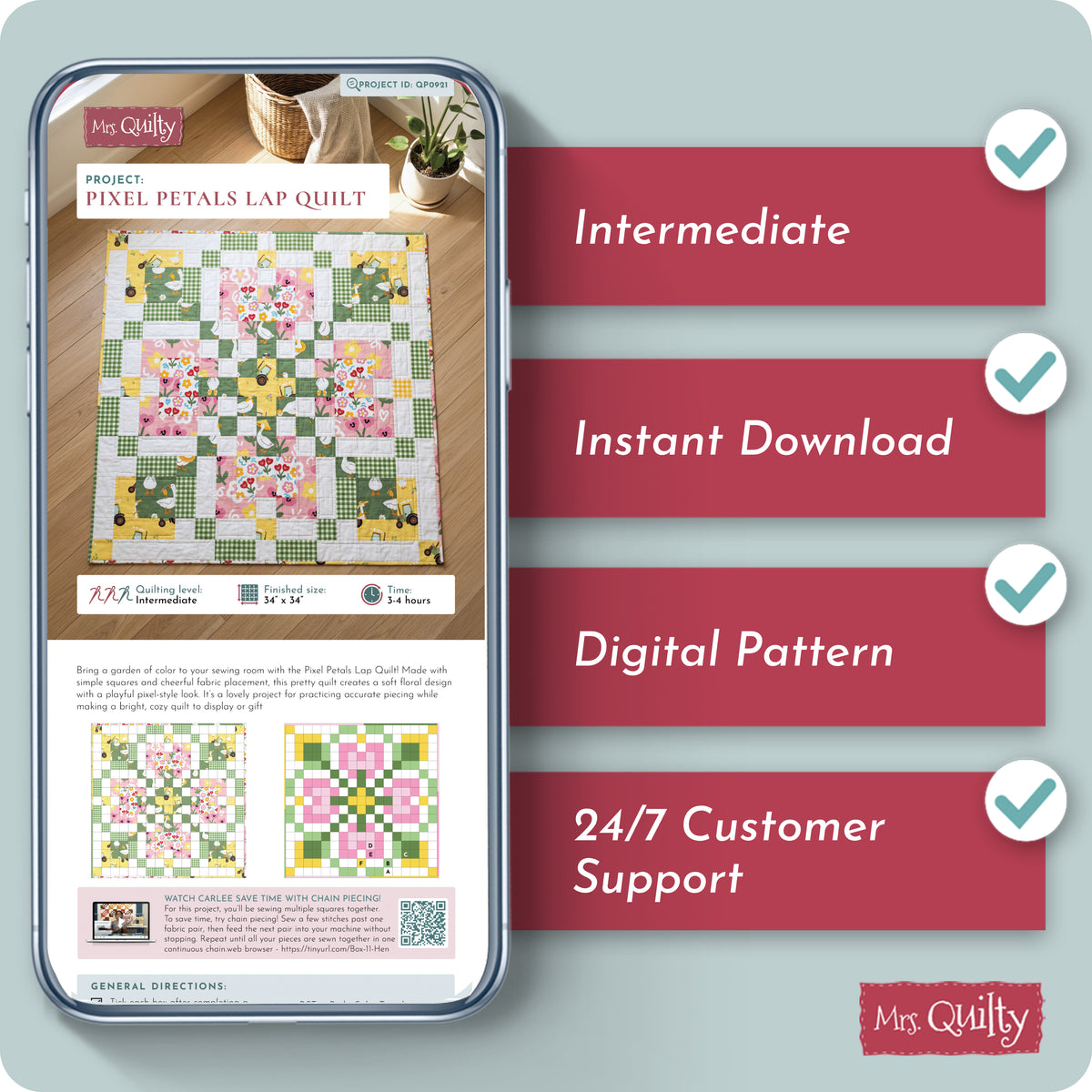 Pixel Petals Lap Quilt Digital PDF Pattern