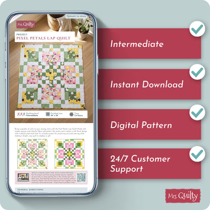 Pixel Petals Lap Quilt Digital PDF Pattern