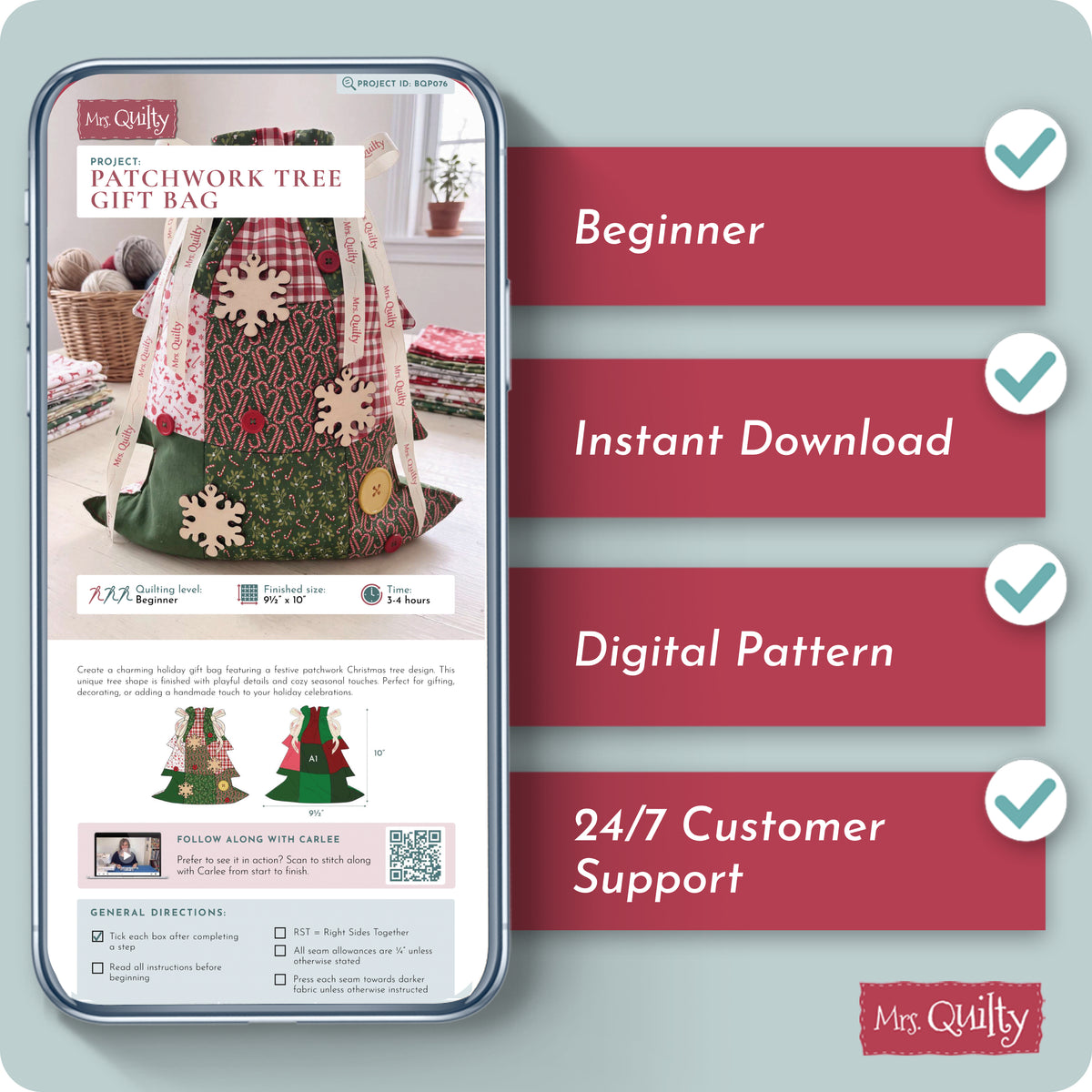 Patchwork Tree Gift Bag Digital PDF Pattern