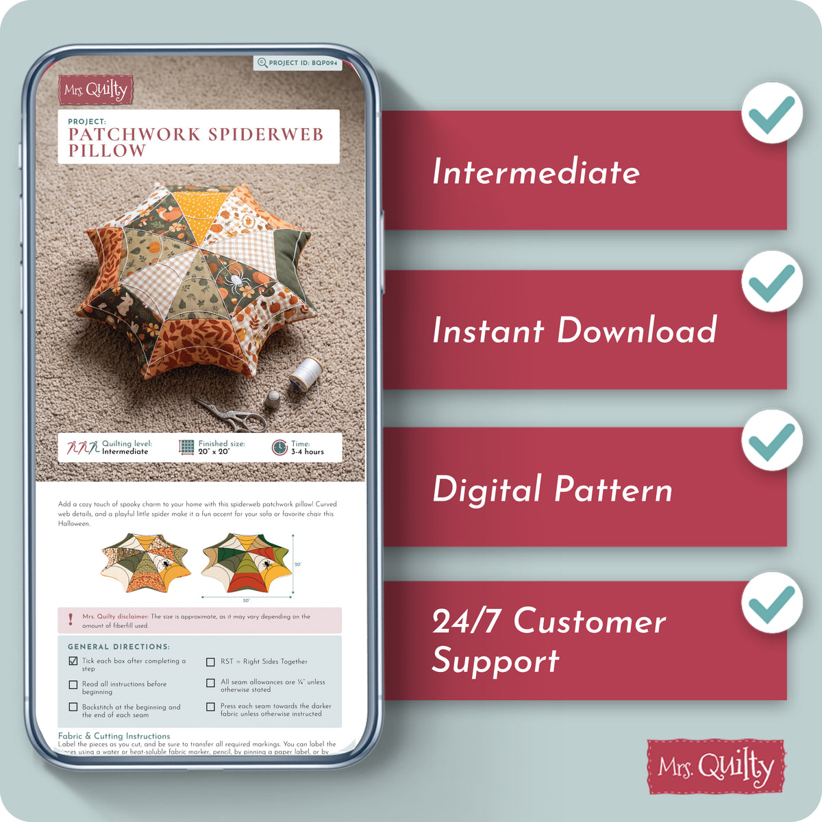 Patchwork Spiderweb Pillow Digital PDF Pattern