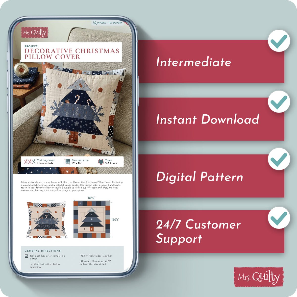 Decorative Christmas Pillow Digital PDF Pattern