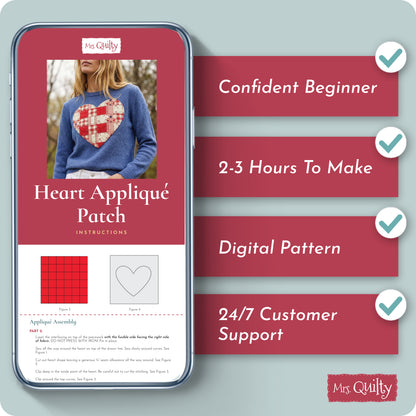 Heart Applique Patch Digital PDF Pattern