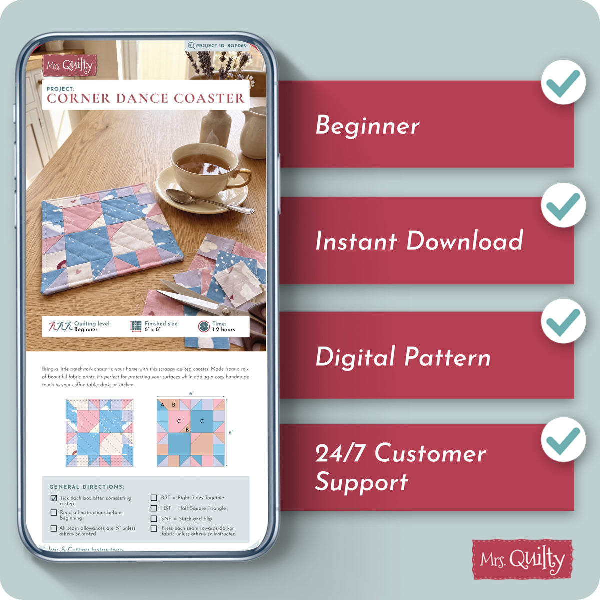 Corner Dance Coaster Digital PDF Pattern