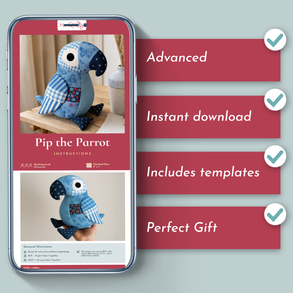 Pattern For Puppet Parrot Pip the Parrot PDF Pattern | Animal Plushie Sewing Pattern